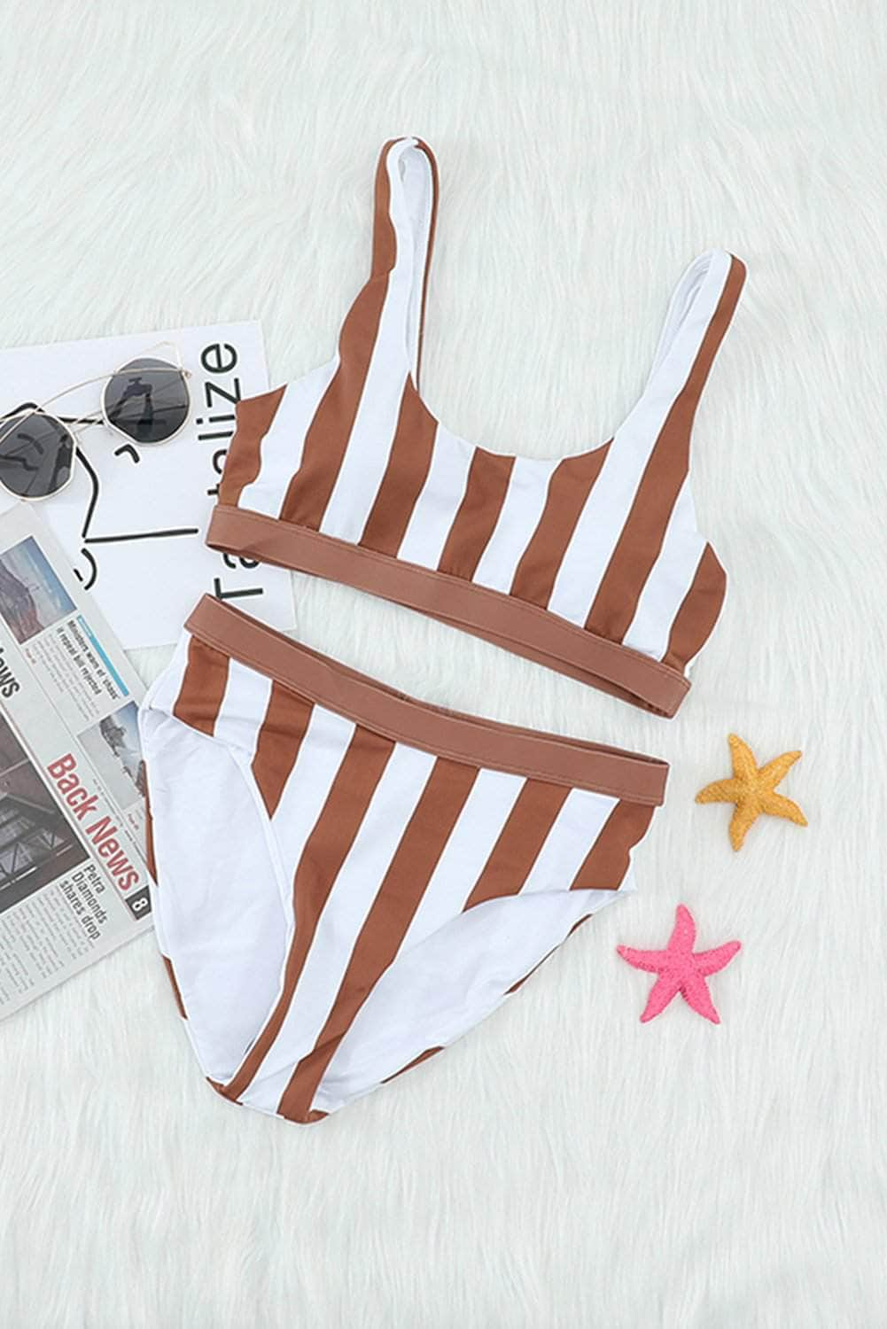 Retro Striped Tank High Waist Bikini BLUE ZONE PLANET