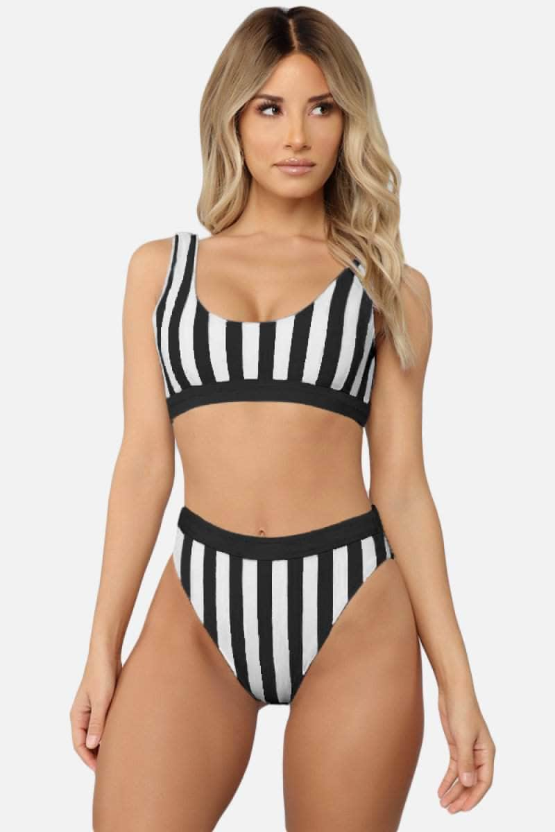 Retro Striped Tank High Waist Bikini BLUE ZONE PLANET