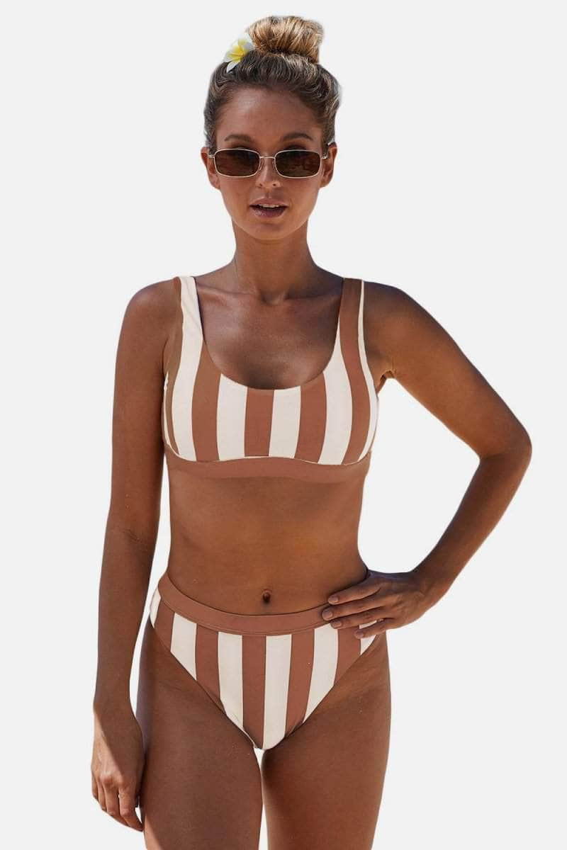 Retro Striped Tank High Waist Bikini BLUE ZONE PLANET