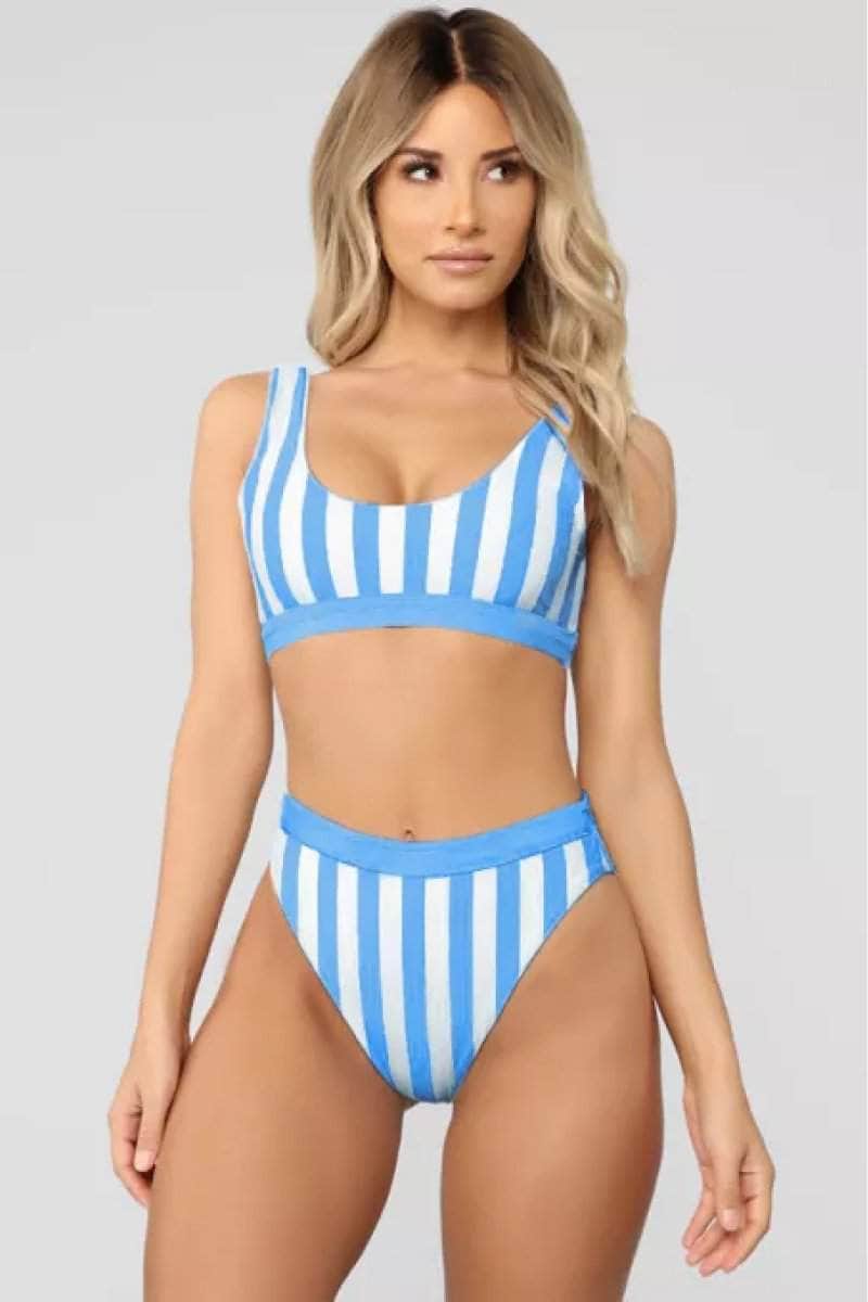 Retro Striped Tank High Waist Bikini BLUE ZONE PLANET