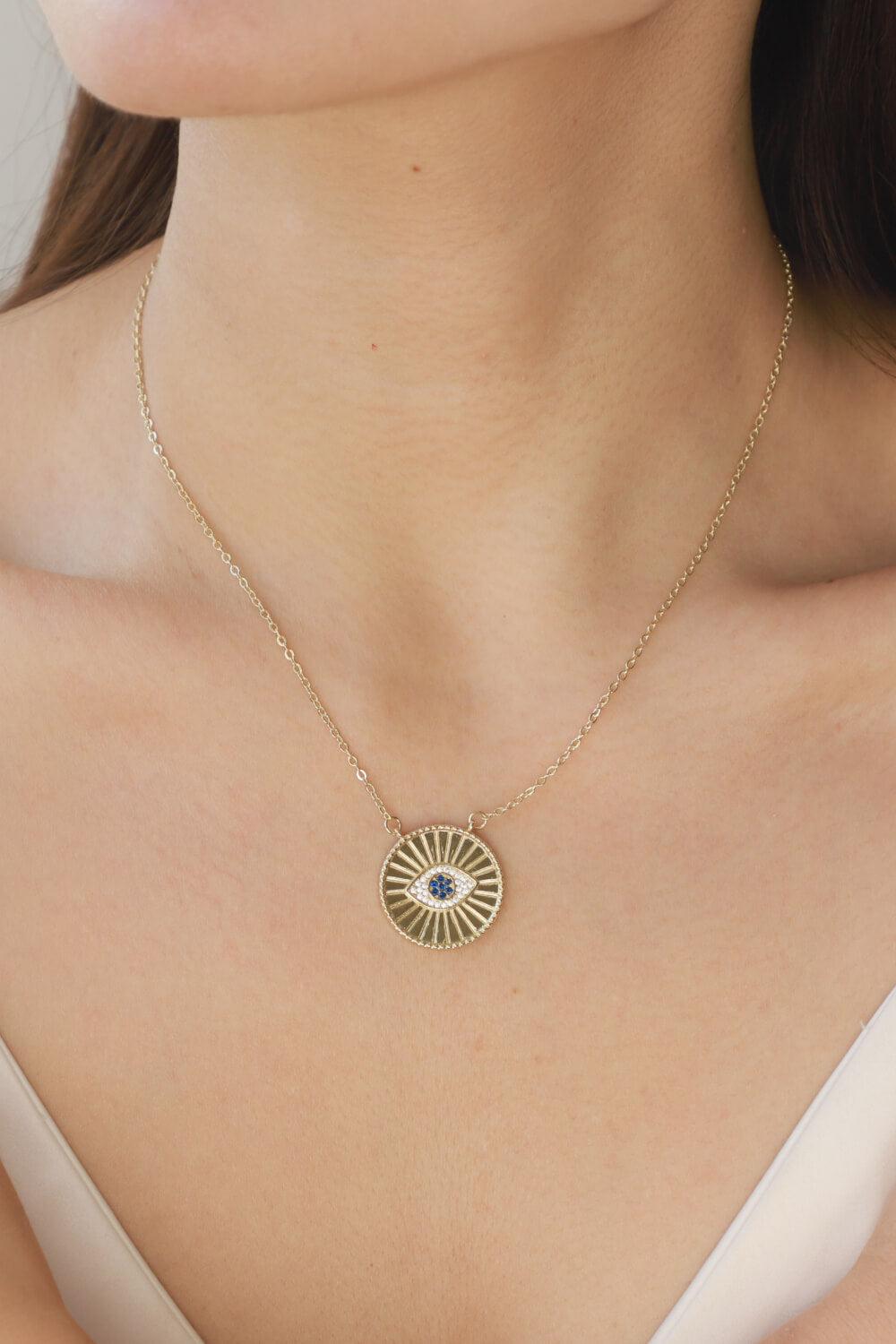 Rhinestone Evil Eye Pendant Necklace-Necklaces-[Adult]-[Female]-Gold-One Size-2022 Online Blue Zone Planet