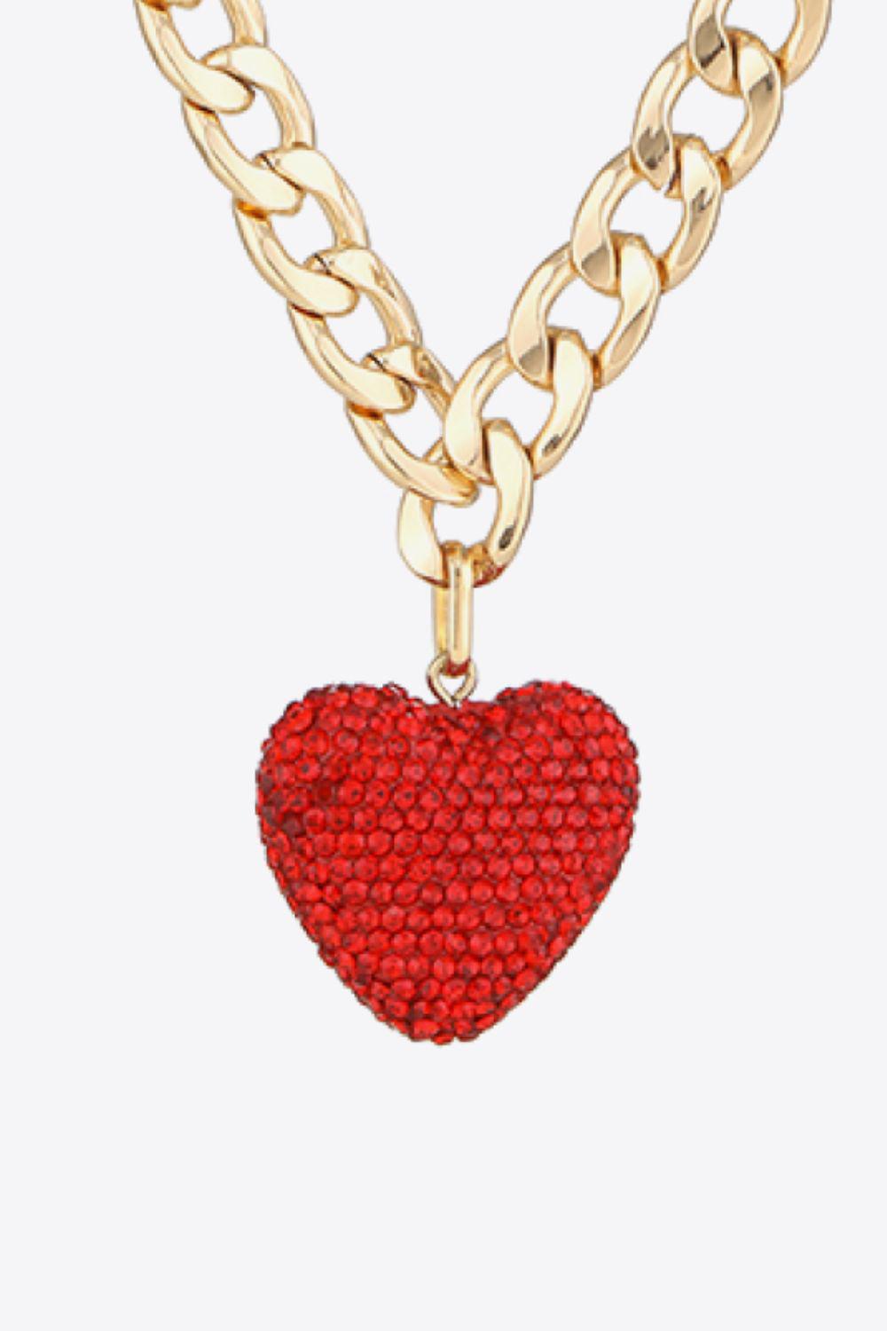 Rhinestone Heart Pendant Curb Chain Necklace BLUE ZONE PLANET