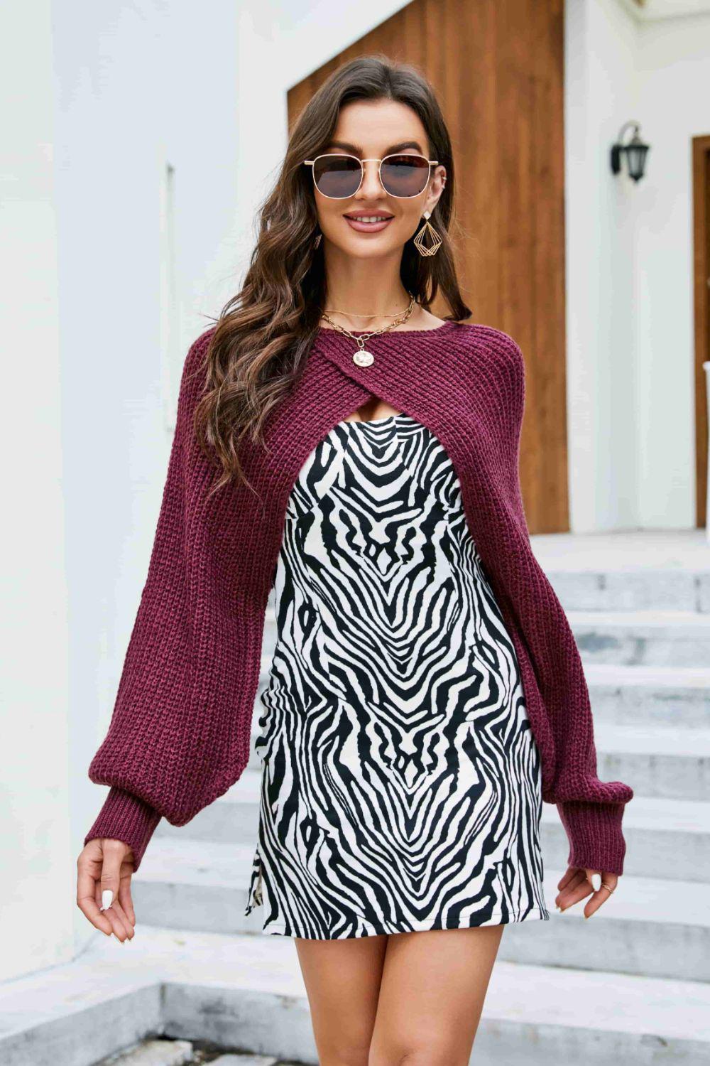 Rib-Knit Cropped Poncho-TOPS / DRESSES-[Adult]-[Female]-Wine-One Size-2022 Online Blue Zone Planet