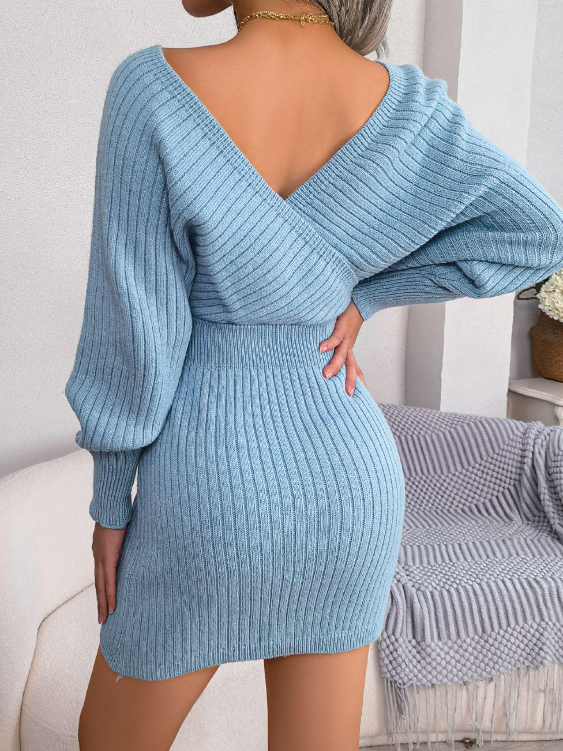 Rib-Knit Dolman Sleeve Sweater Mini Dress BLUE ZONE PLANET