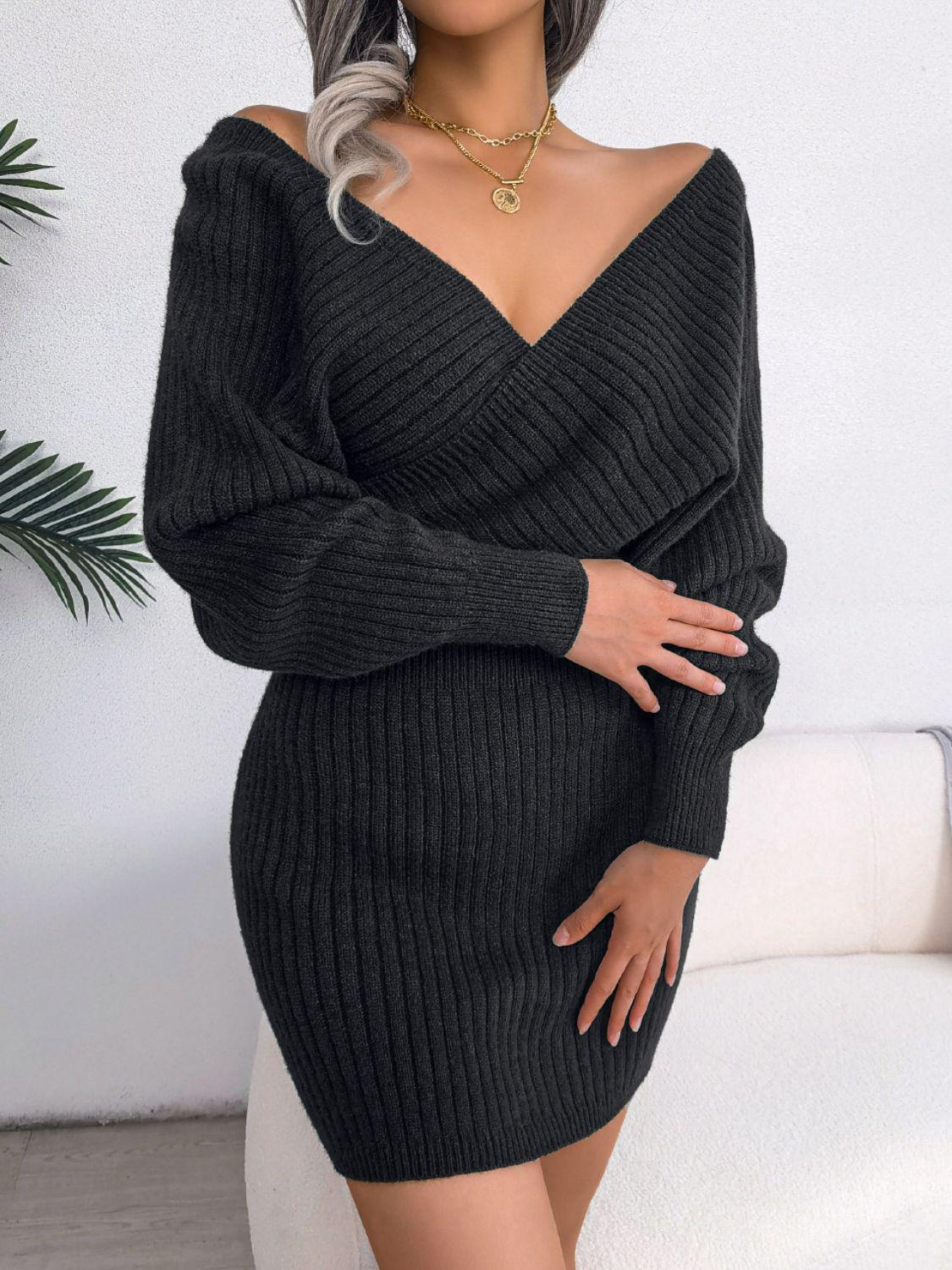 dolman ribbed mini sweater dress Red Ribbed Knit Dolman Sleeve Mini Sweater Dress