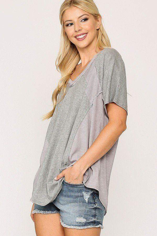 Rib Knit Mixed Dolman Sleeve Top With Round Hem Blue Zone Planet