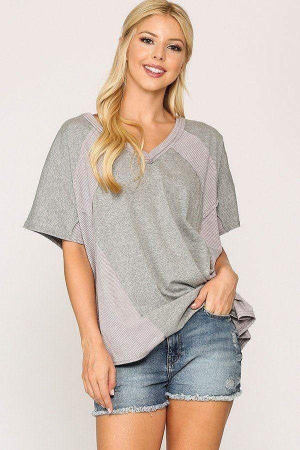 Rib Knit Mixed Dolman Sleeve Top With Round Hem-TOPS / DRESSES-[Adult]-[Female]-S-Heather Grey-Blue Zone Planet