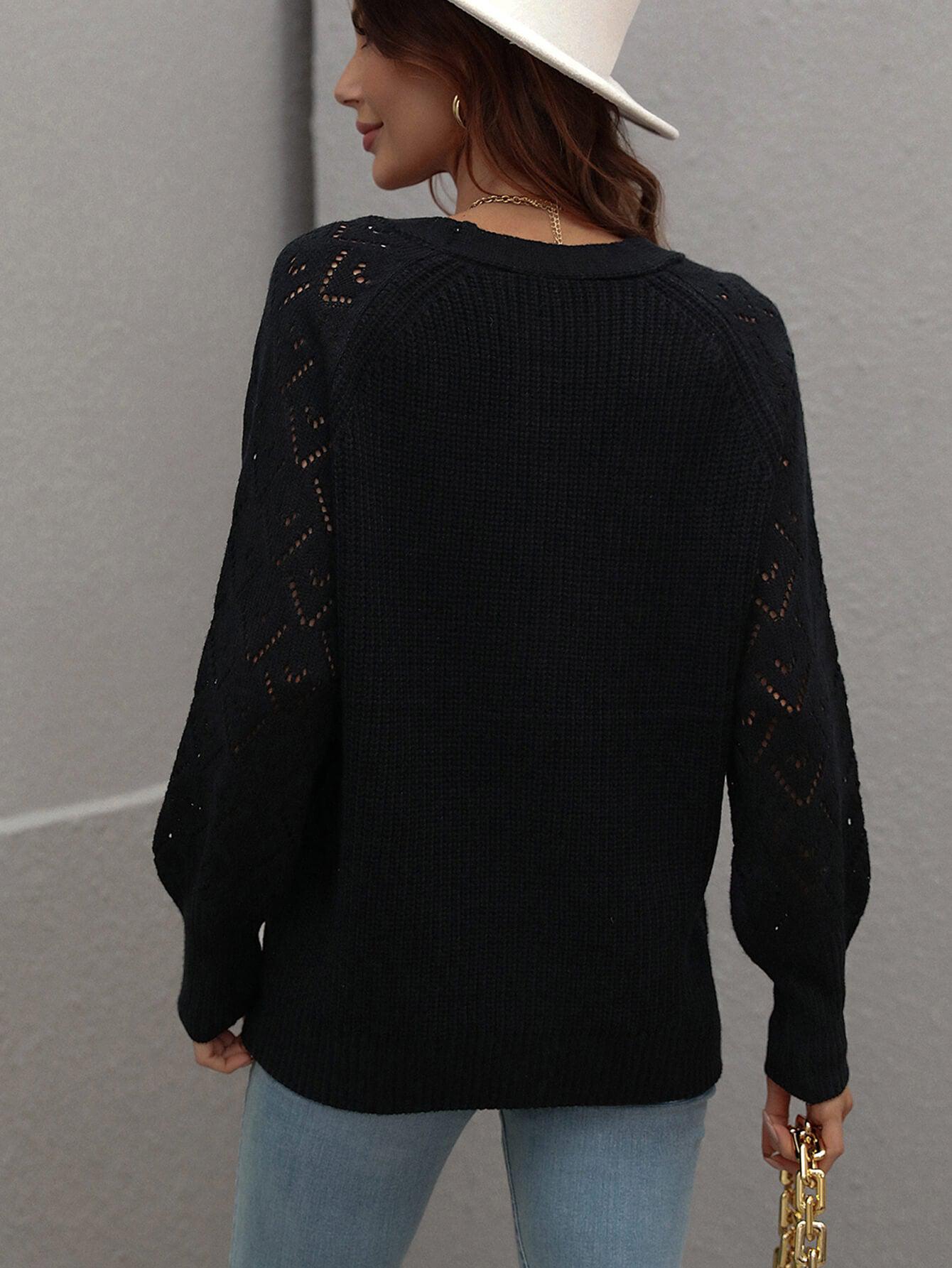 Rib-Knit Plunge Raglan Sleeve Cardigan BLUE ZONE PLANET