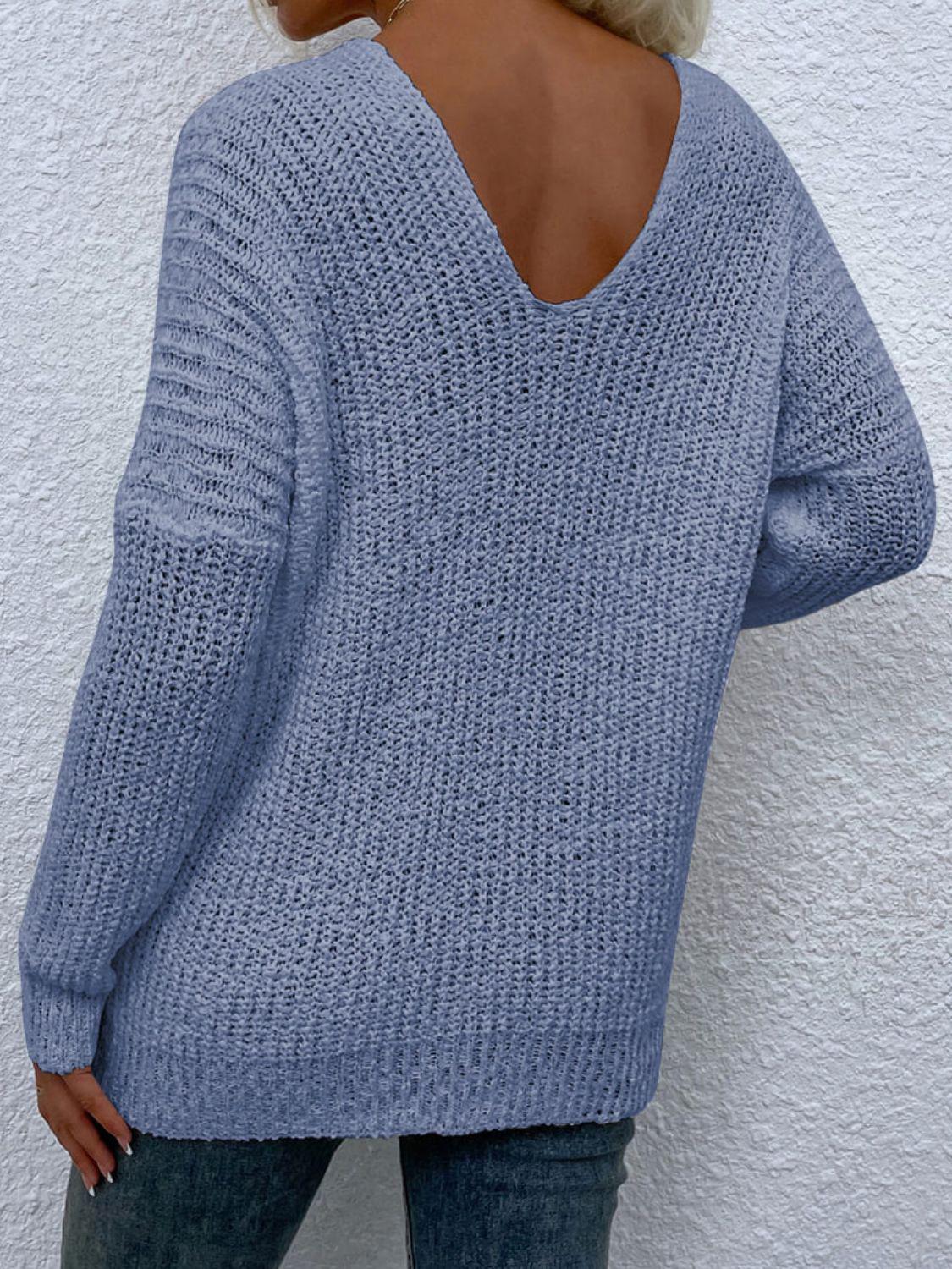 Rib-Knit V-Neck Tunic Sweater-TOPS / DRESSES-[Adult]-[Female]-Blue Zone Planet