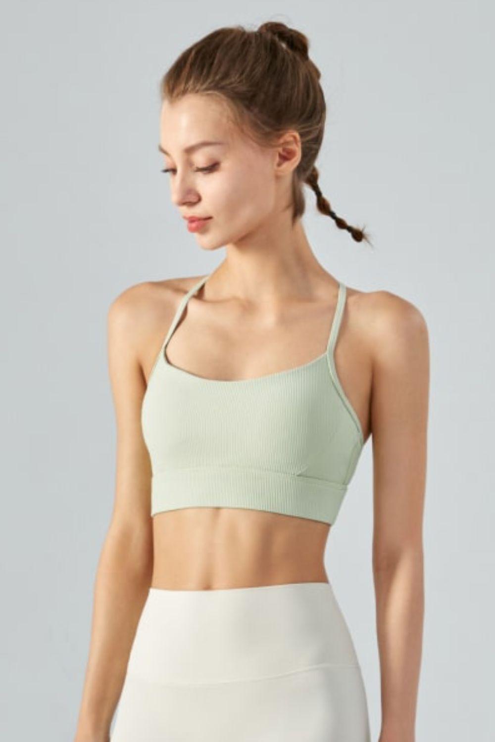 Ribbed Halter Neck Open Back Cropped Sports Cami BLUE ZONE PLANET
