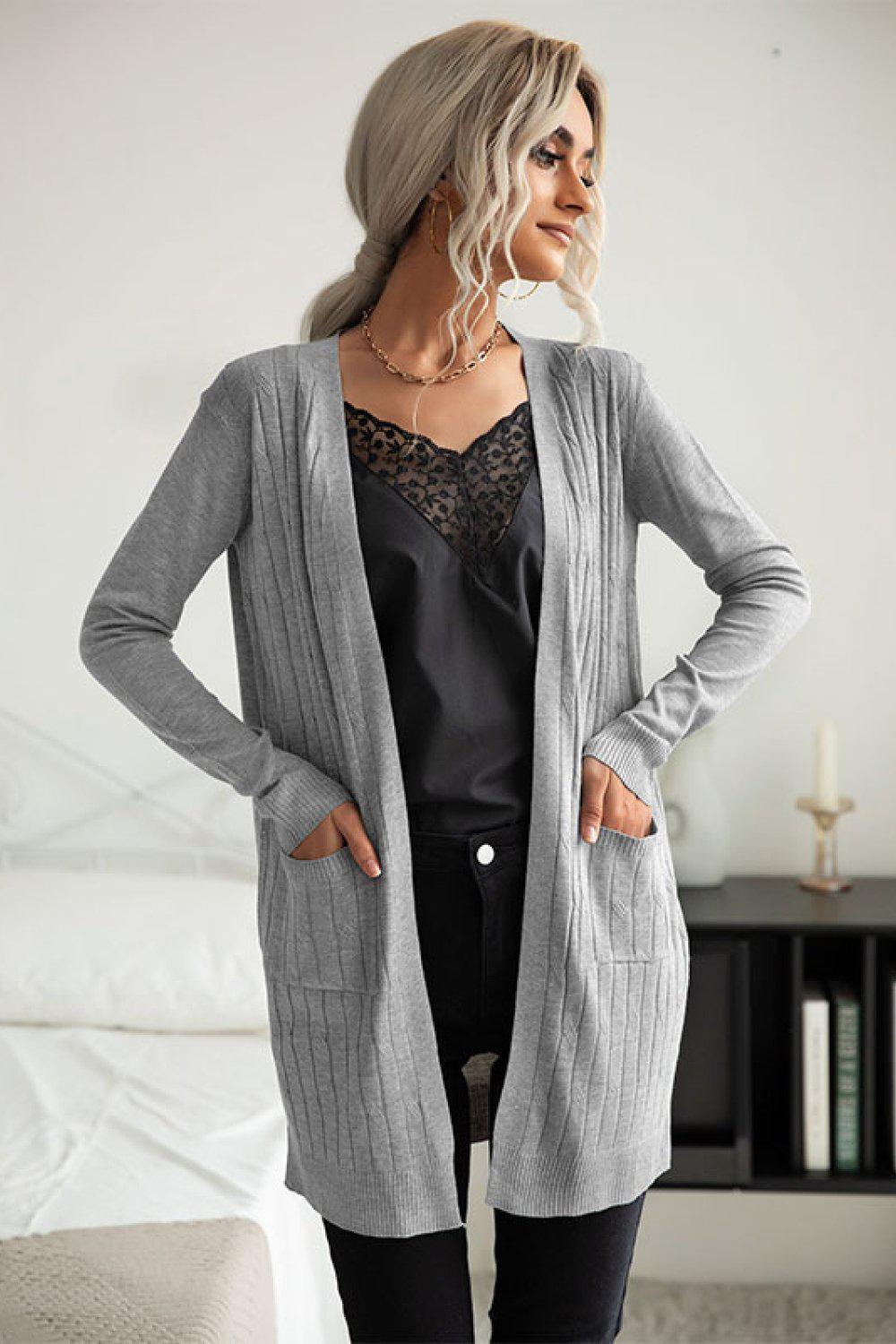 Ribbed Longline Open Front Cardigan-NEW ARRIVALS-[Adult]-[Female]-Blue Zone Planet