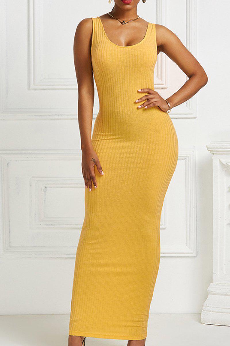 Ribbed Sleeveless Maxi Dress-TOPS / DRESSES-[Adult]-[Female]-Yellow-S-Blue Zone Planet