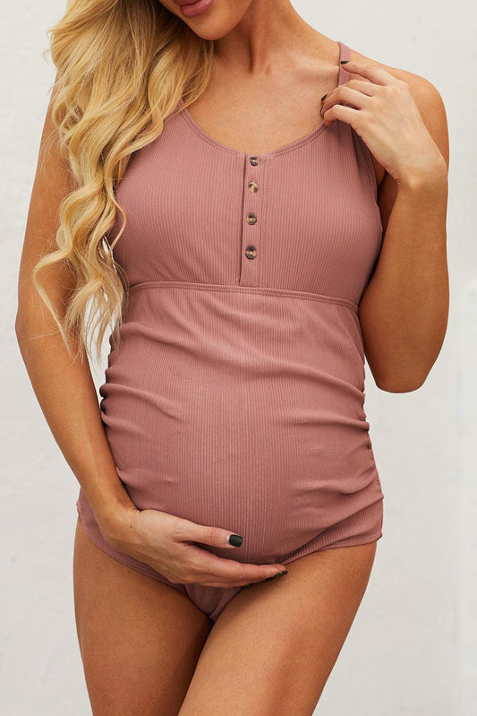Floral Two-Tone Two-Piece Maternity Swimsuit