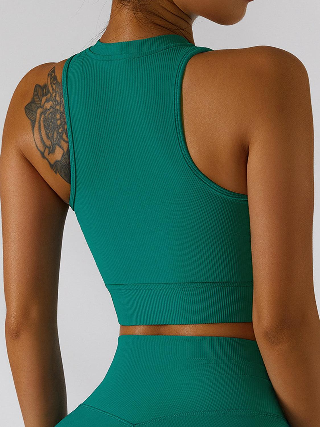 Ribbed Zip Up Cutout Sports Bra-CROP TOP-[Adult]-[Female]-Blue Zone Planet