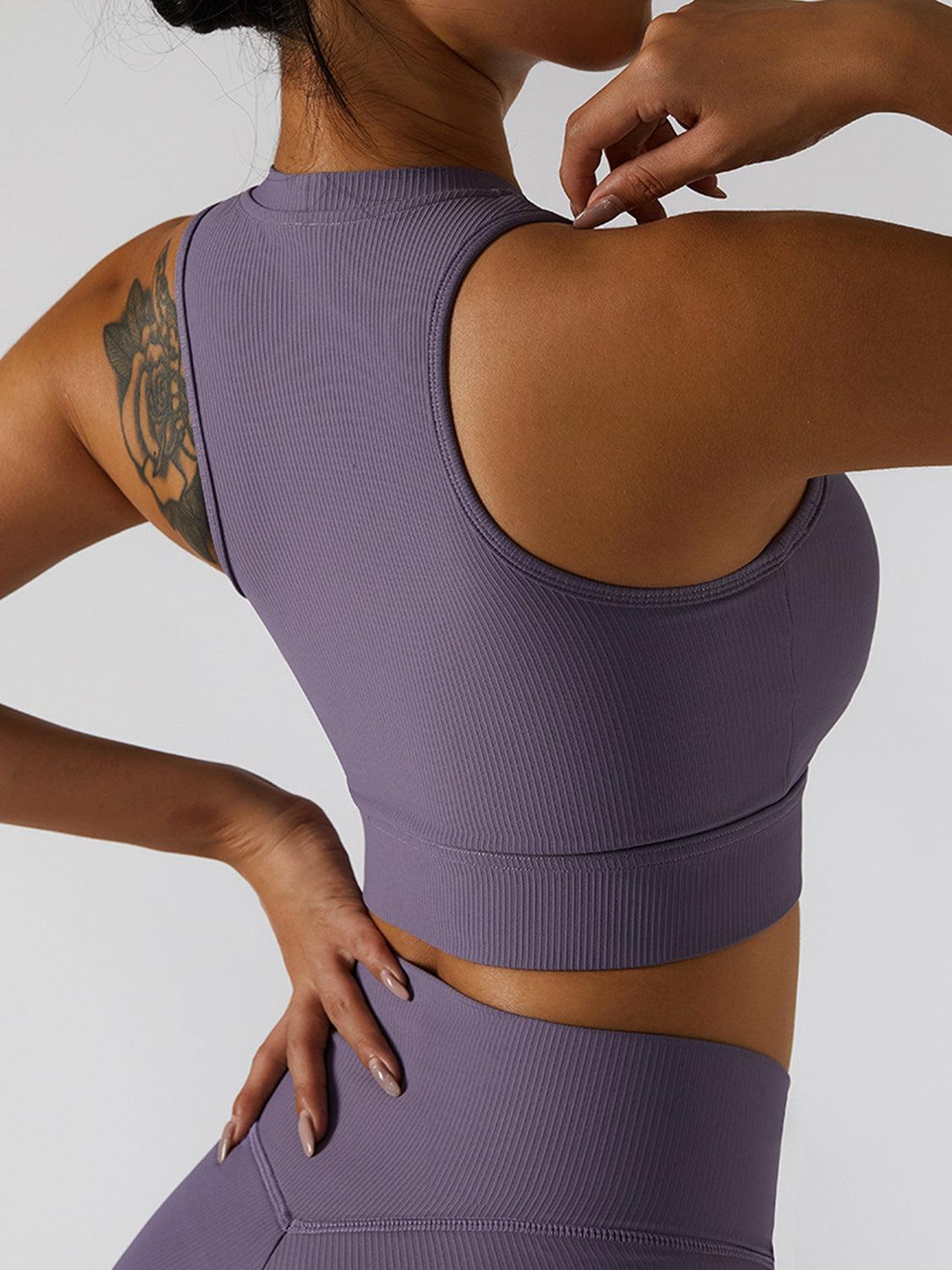 Ribbed Zip Up Cutout Sports Bra-CROP TOP-[Adult]-[Female]-Blue Zone Planet