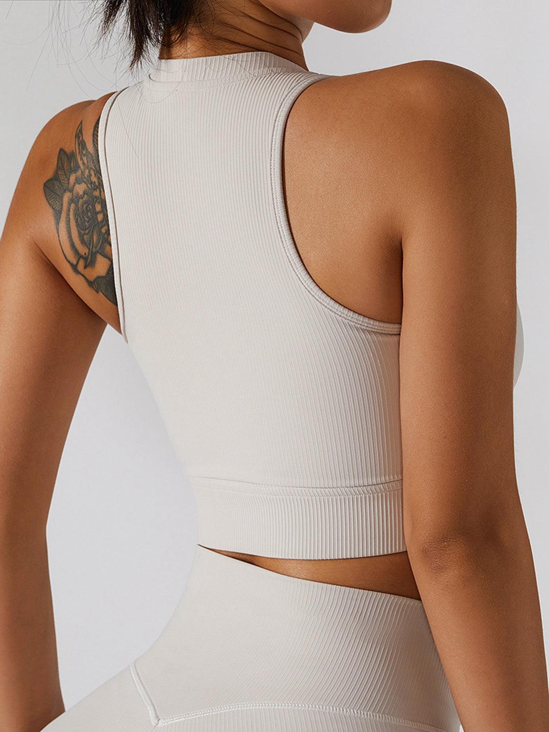 Ribbed Zip Up Cutout Sports Bra-CROP TOP-[Adult]-[Female]-Blue Zone Planet