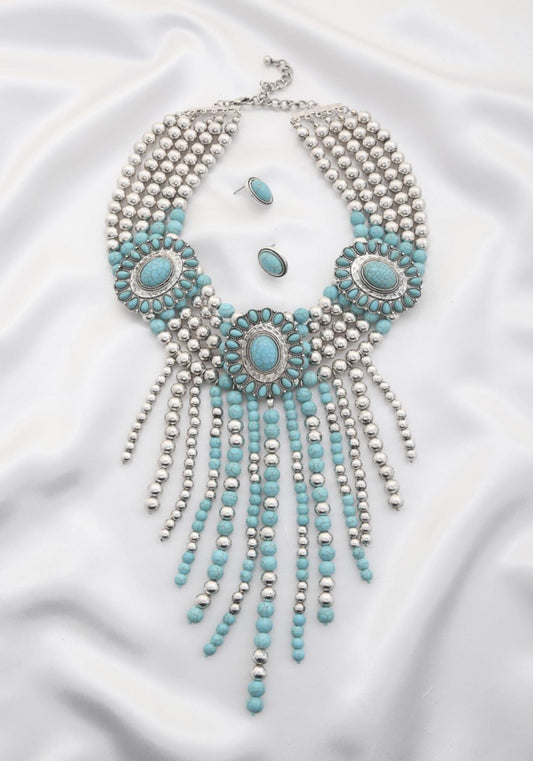 Rodeo western concho beaded necklace-Necklaces-[Adult]-[Female]-Turquoise-One Size-2022 Online Blue Zone Planet