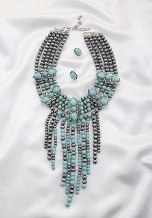 Rodeo westren beaded necklace-Necklaces-[Adult]-[Female]-Turquoise-One Size-2022 Online Blue Zone Planet