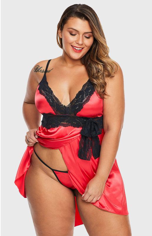 Rose Lace V Neckline Plus Size Babydoll-TOPS / DRESSES-[Adult]-[Female]-Blue Zone Planet