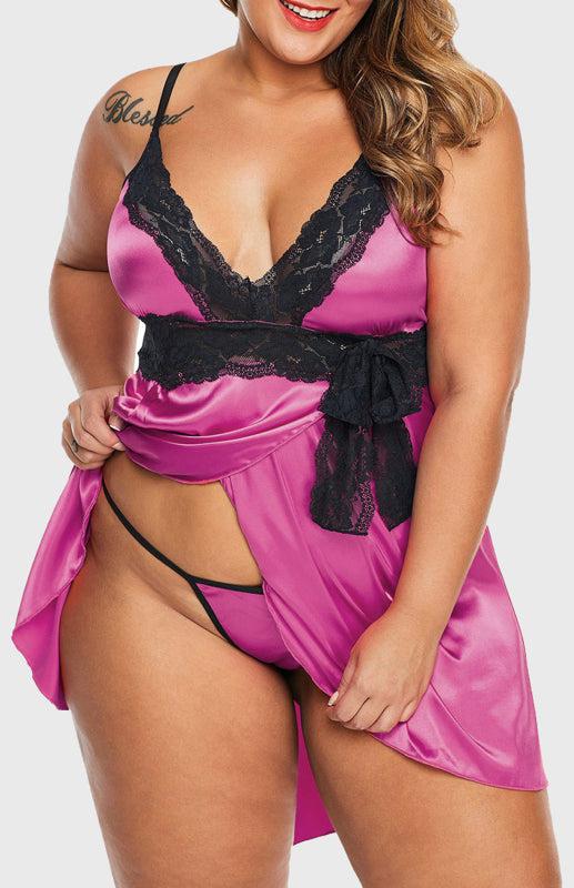 Rose Lace V Neckline Plus Size Babydoll-TOPS / DRESSES-[Adult]-[Female]-Blue Zone Planet