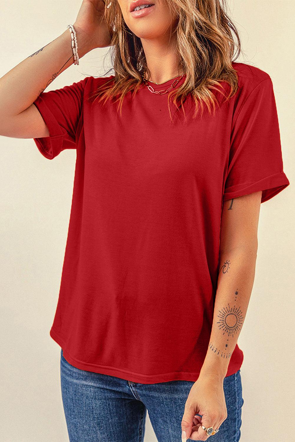 Round Neck Cuffed Short Sleeve Tee BLUE ZONE PLANET