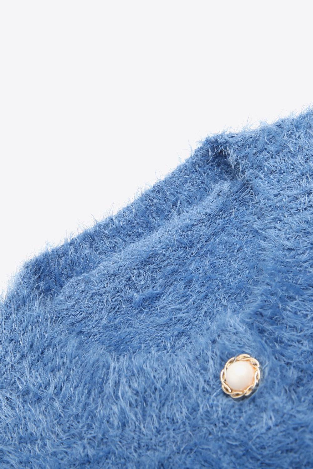 Round Neck Dropped Shoulder Fuzzy Cardigan-TOPS / DRESSES-[Adult]-[Female]-2022 Online Blue Zone Planet