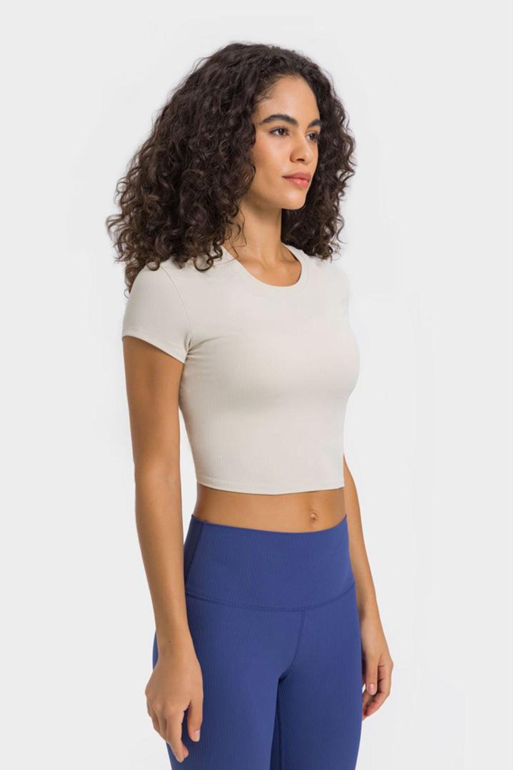 Round Neck Short Sleeve Cropped Sports T-Shirt BLUE ZONE PLANET