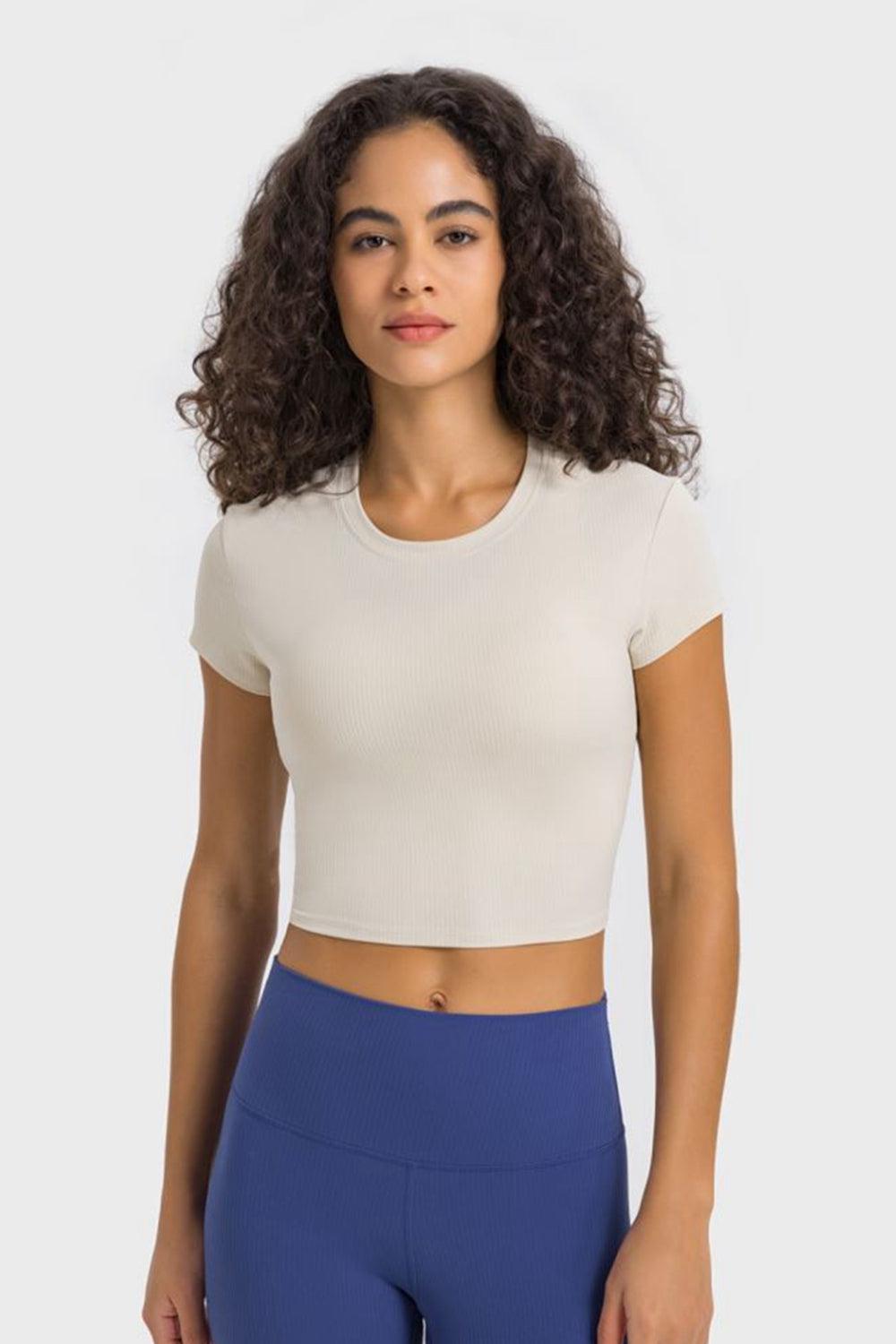Round Neck Short Sleeve Cropped Sports T-Shirt BLUE ZONE PLANET