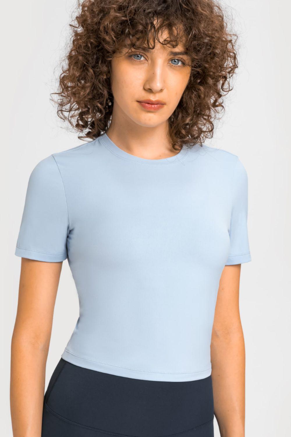 Round Neck Short Sleeve Yoga Tee-TOPS / DRESSES-[Adult]-[Female]-2022 Online Blue Zone Planet