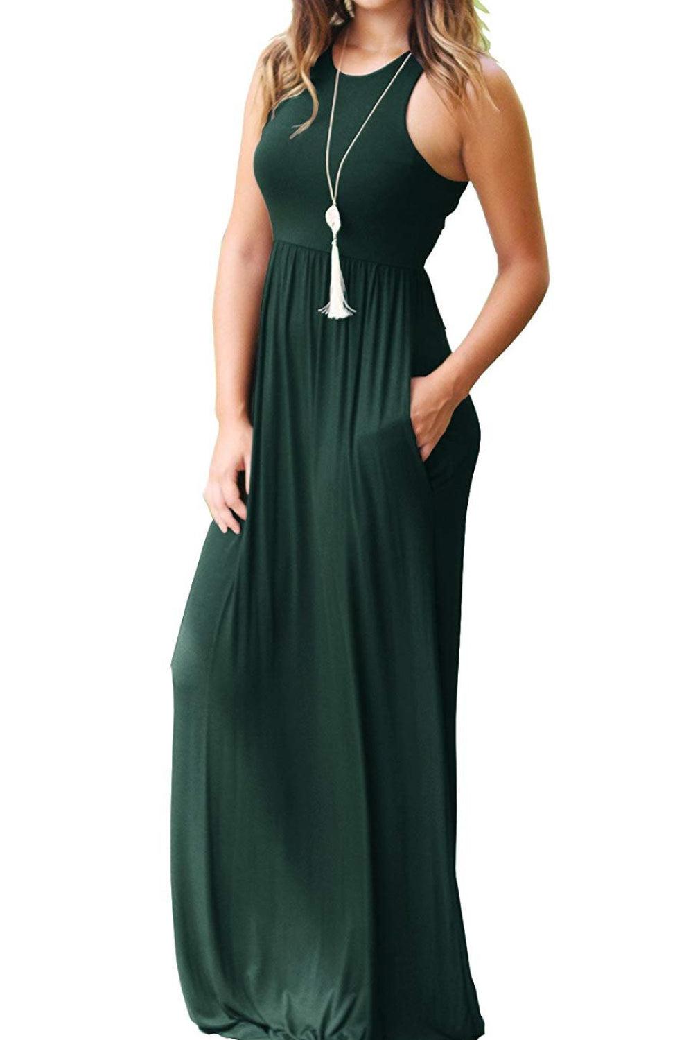 Round Neck Sleeveless Dress with Pockets-TOPS / DRESSES-[Adult]-[Female]-2022 Online Blue Zone Planet