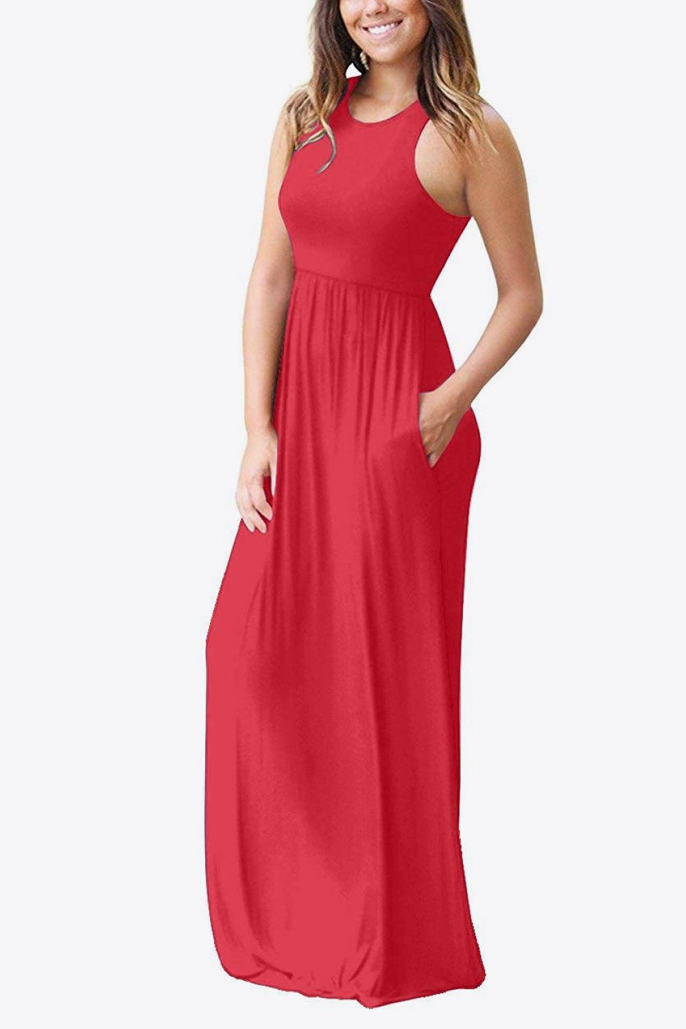 Round Neck Sleeveless Dress with Pockets-TOPS / DRESSES-[Adult]-[Female]-2022 Online Blue Zone Planet