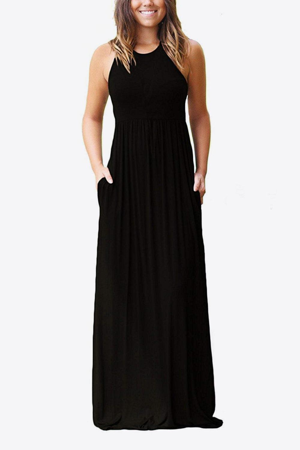 Round Neck Sleeveless Dress with Pockets-TOPS / DRESSES-[Adult]-[Female]-2022 Online Blue Zone Planet