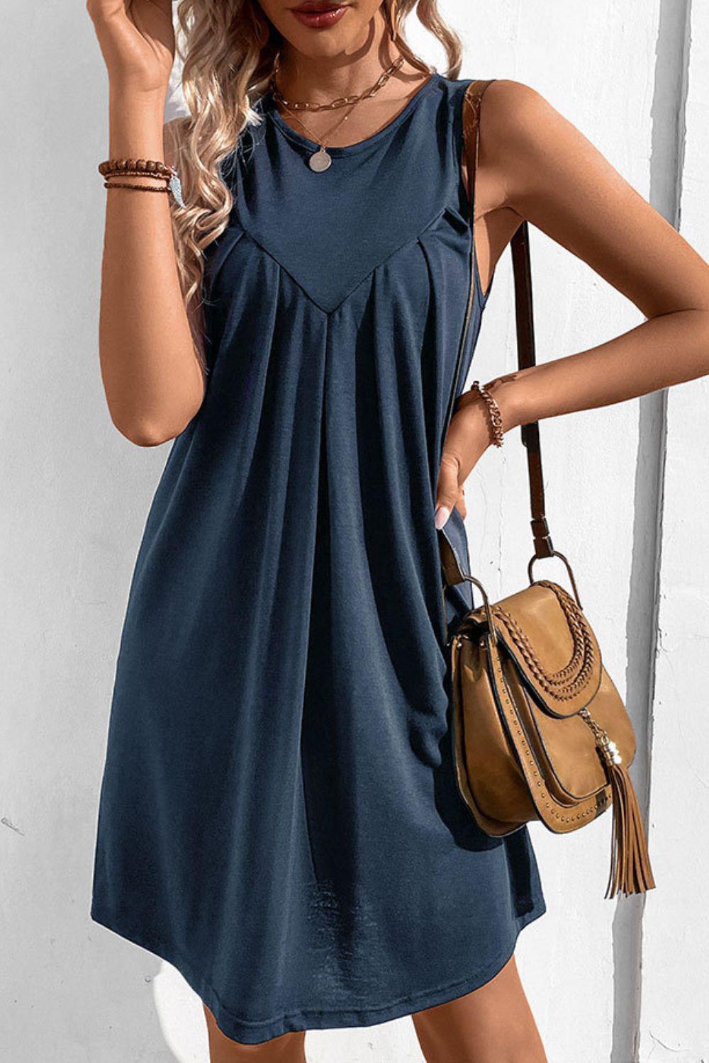 Round Neck Sleeveless Mini Dress BLUE ZONE PLANET