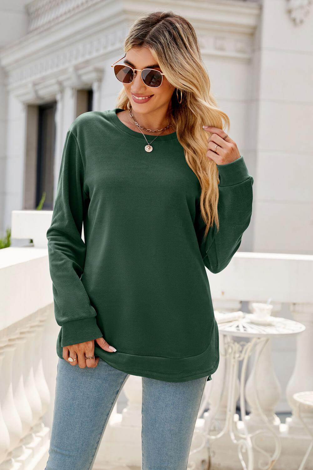 Round Neck Slit Tunic Top-TOPS / DRESSES-[Adult]-[Female]-Green-S-2022 Online Blue Zone Planet