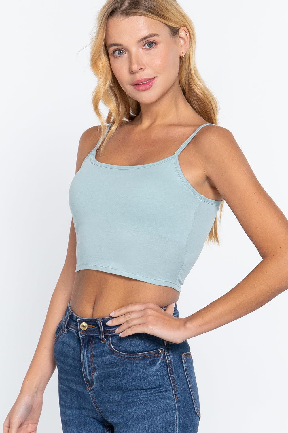 Round Neck with removable Bra Cup Cotton Spandex Bra Top Blue Zone Planet