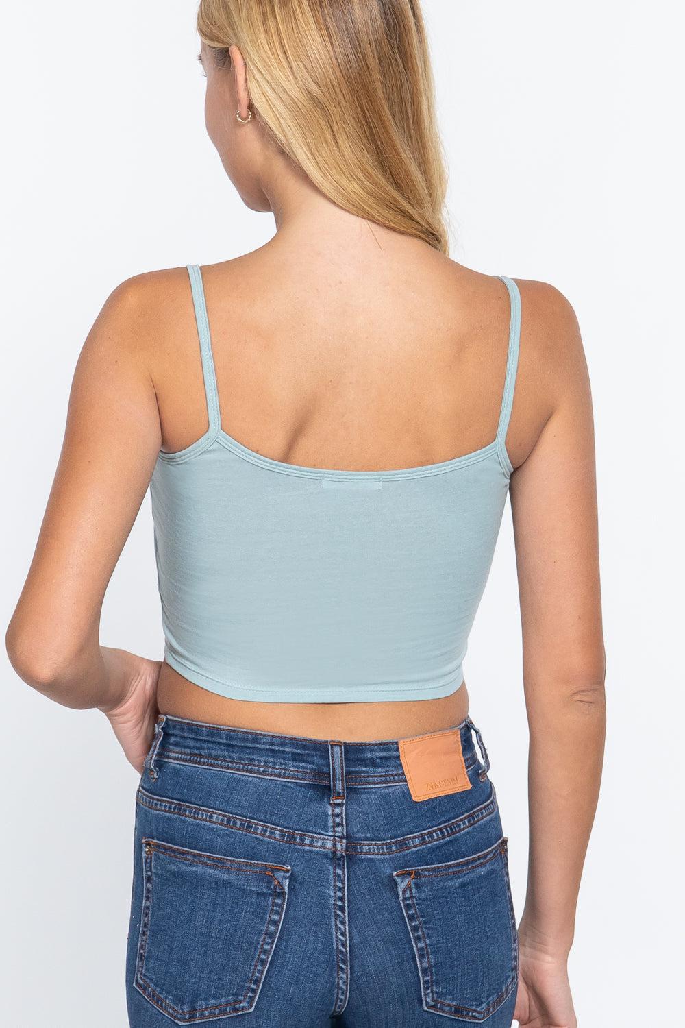 Round Neck with removable Bra Cup Cotton Spandex Bra Top Blue Zone Planet