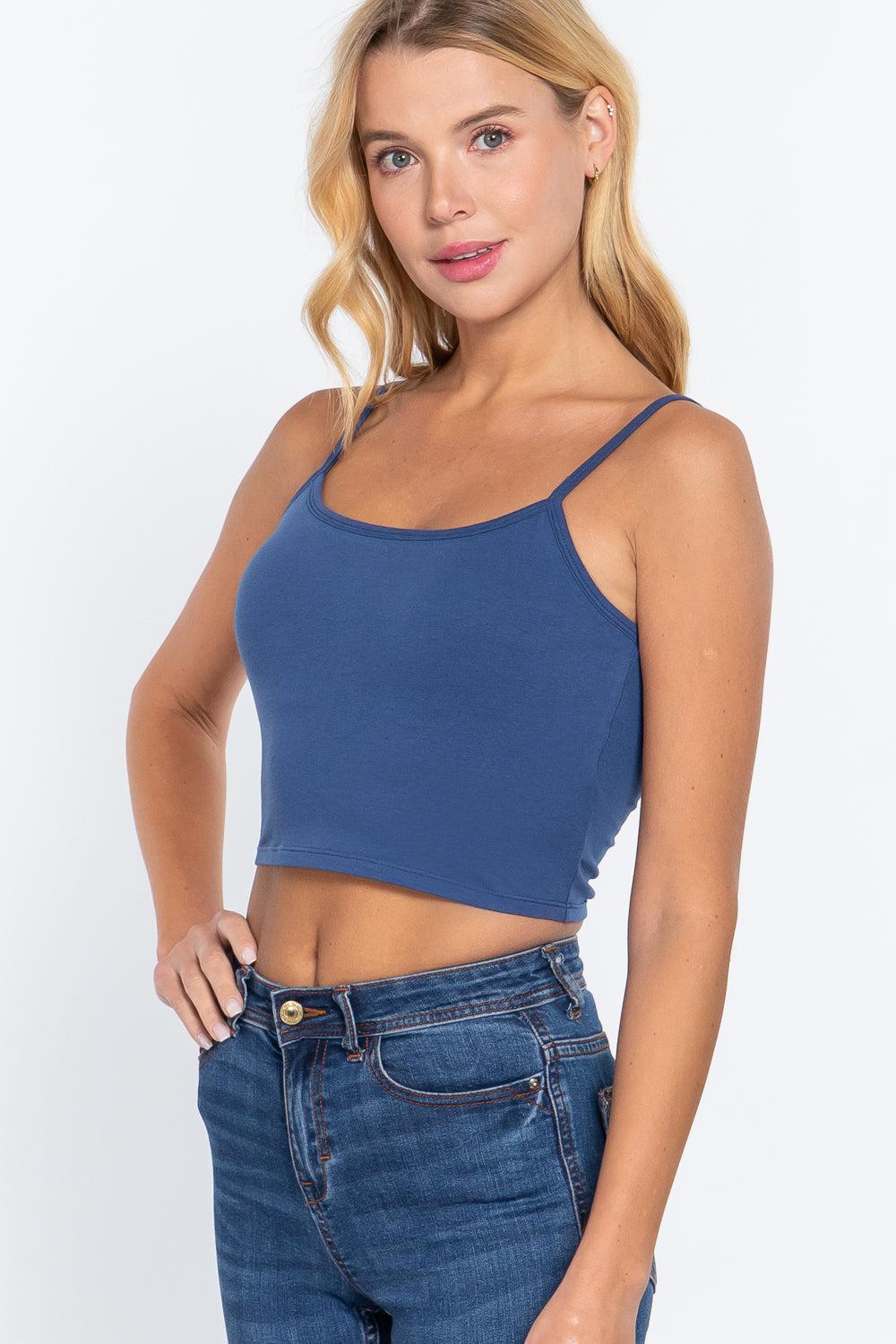 Round Neck with removable Bra Cup Cotton Spandex Bra Top Blue Zone Planet