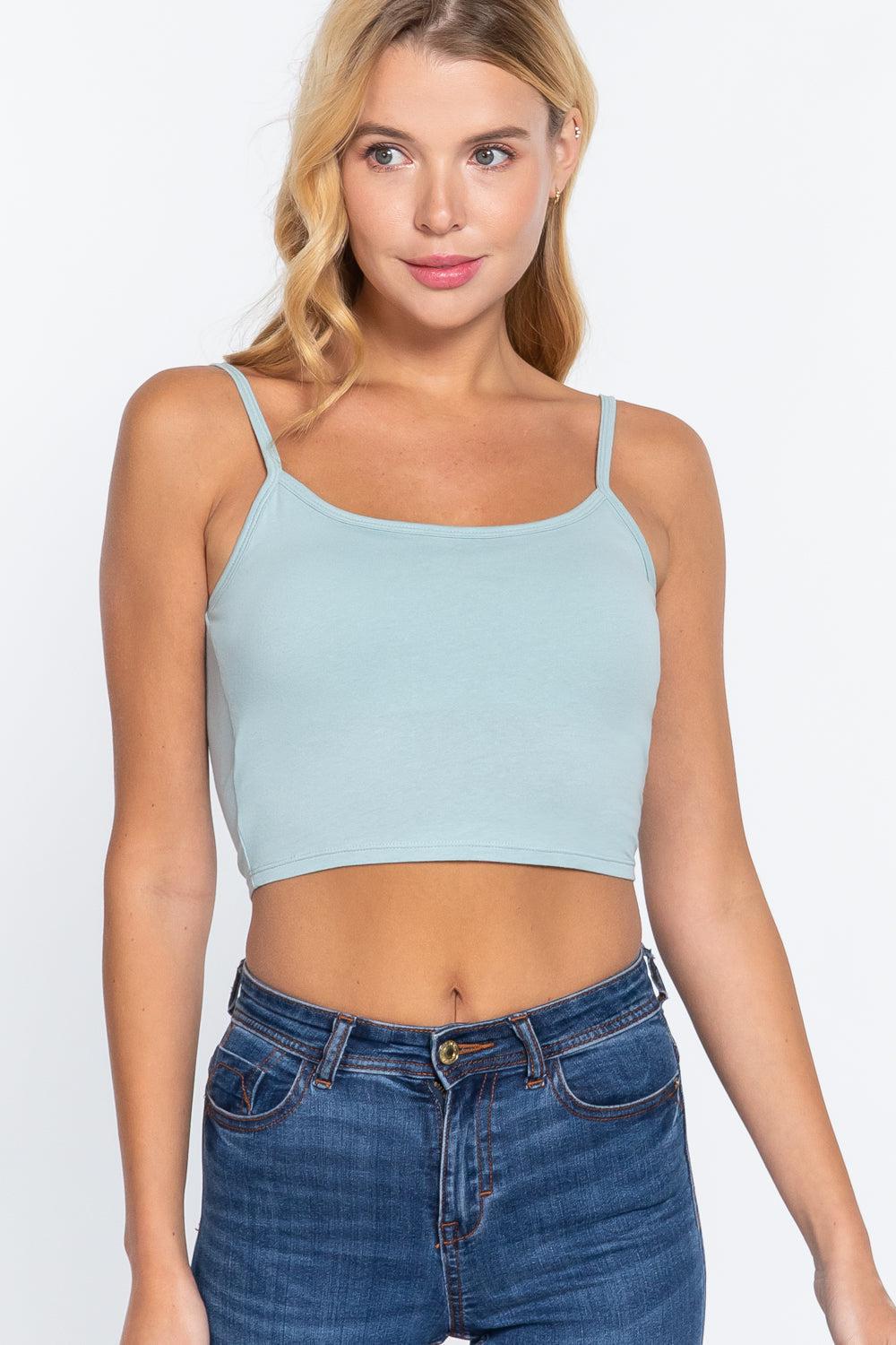 Round Neck with removable Bra Cup Cotton Spandex Bra Top Blue Zone Planet
