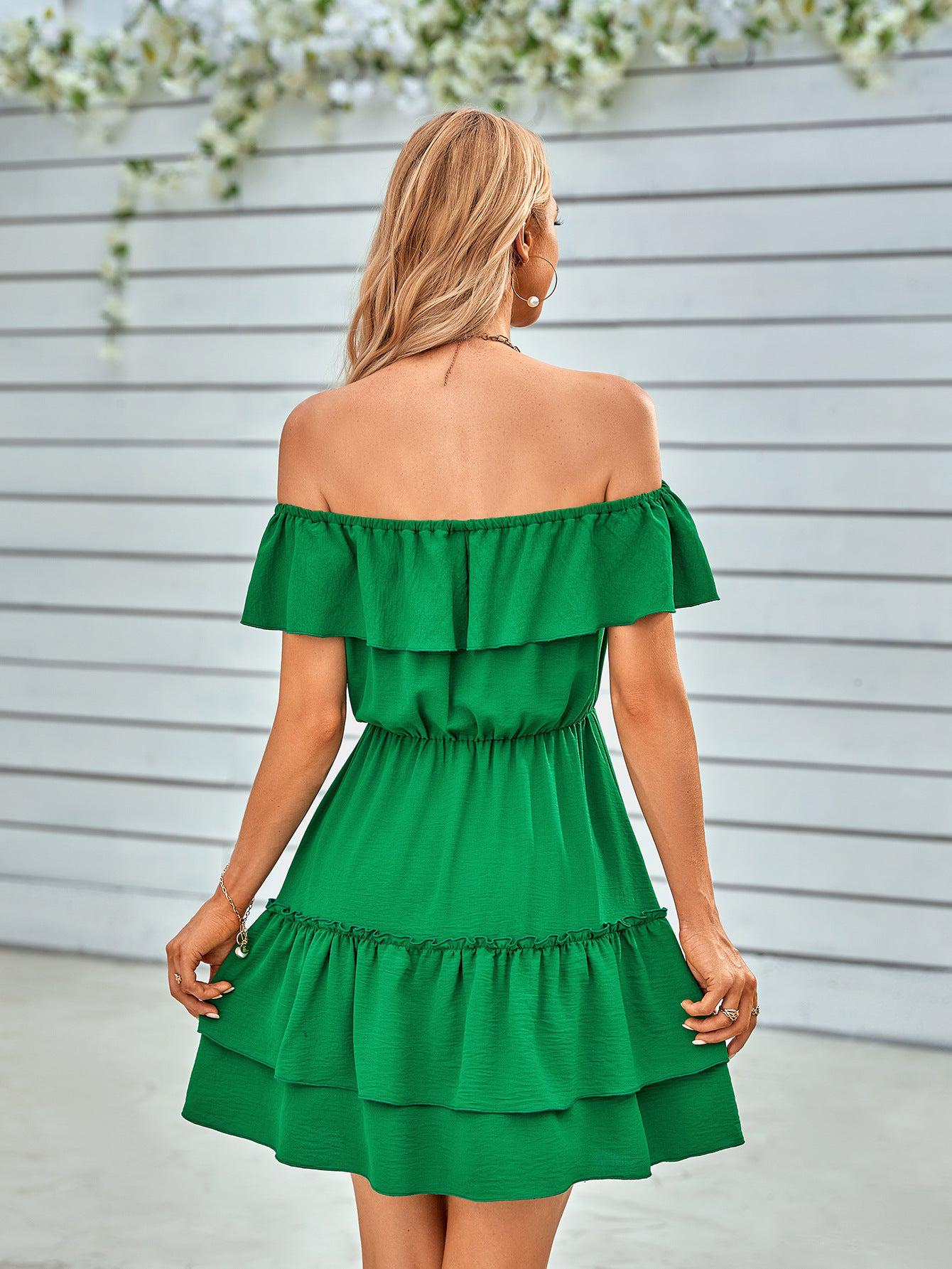 Ruffled Off-Shoulder Tied Dress-TOPS / DRESSES-[Adult]-[Female]-2022 Online Blue Zone Planet