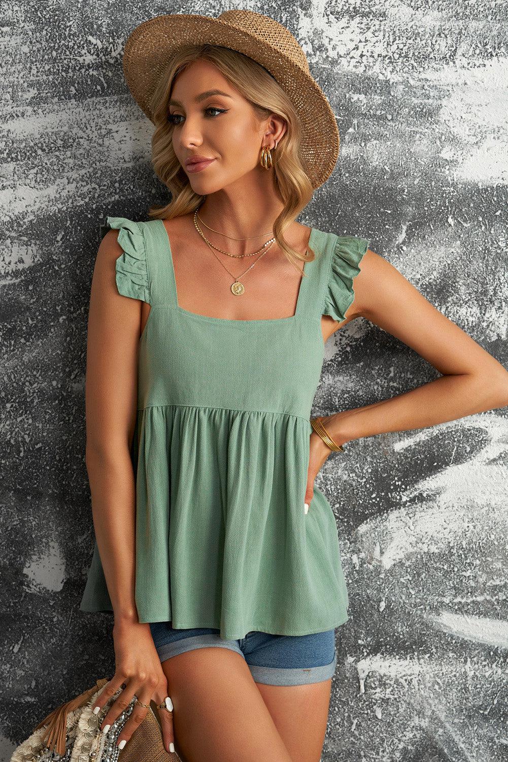 Ruffled Square Neck Babydoll Blouse BLUE ZONE PLANET