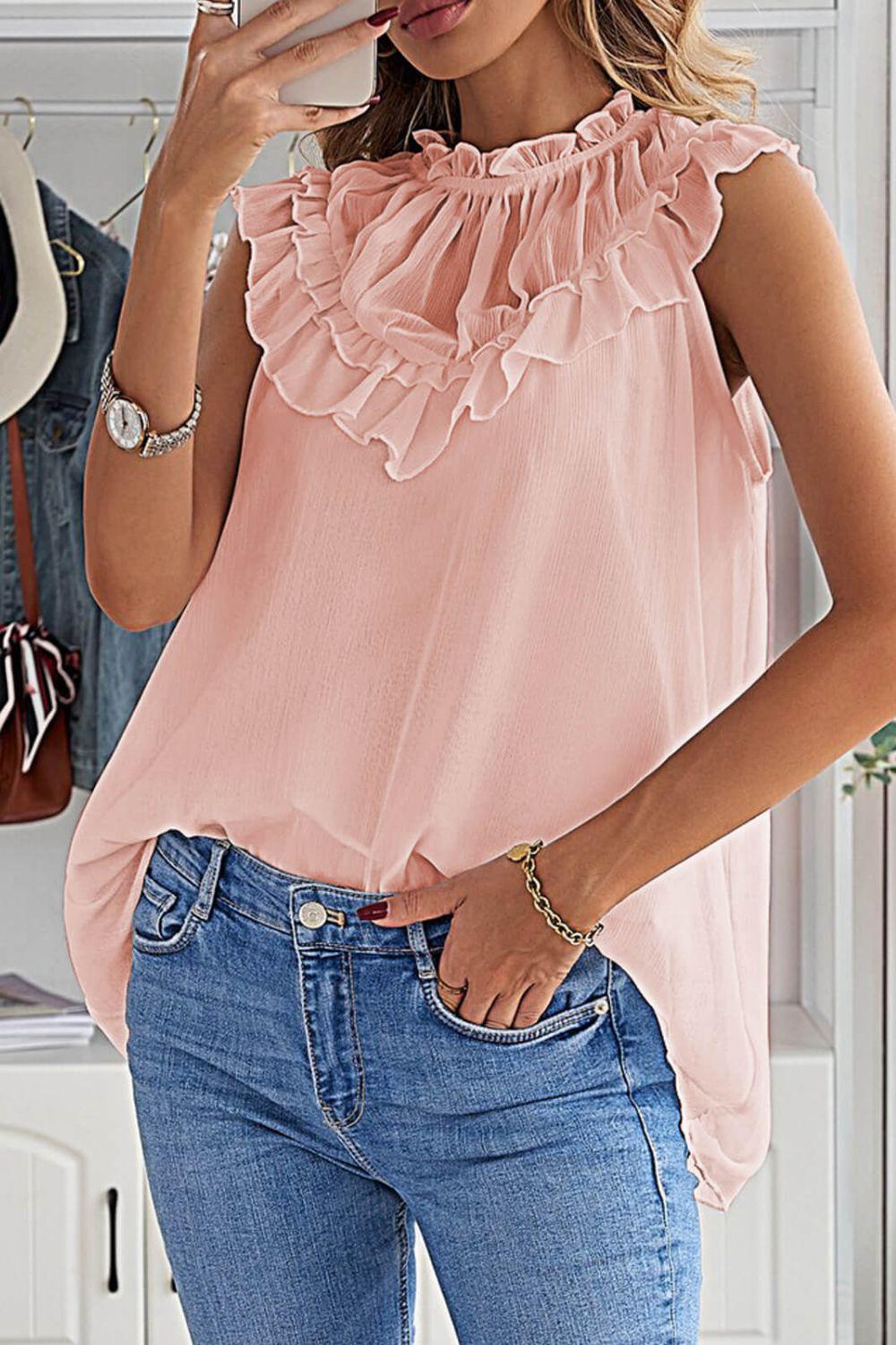 Ruffled Tulle Sleeveless Top BLUE ZONE PLANET