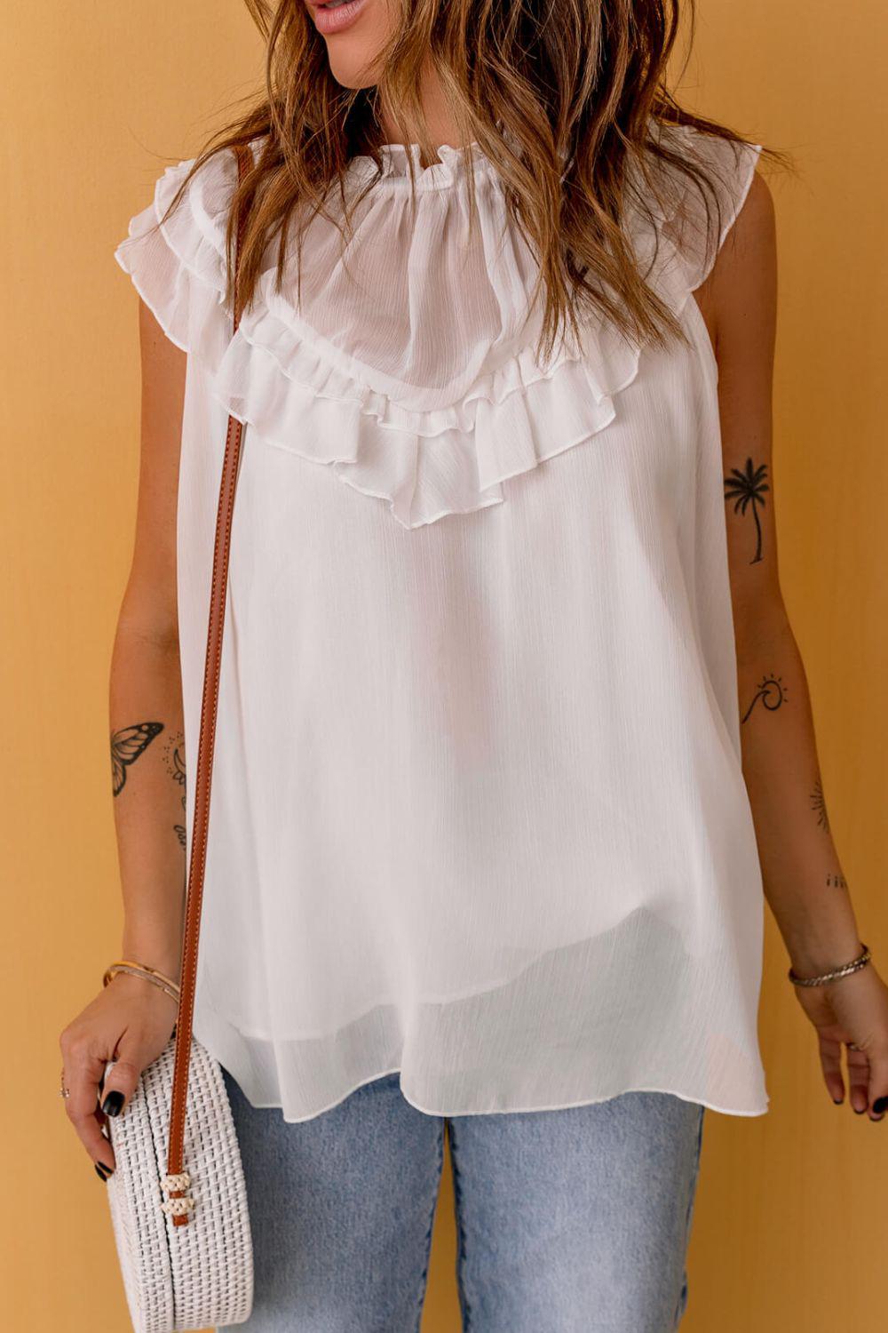 Ruffled Tulle Sleeveless Top BLUE ZONE PLANET