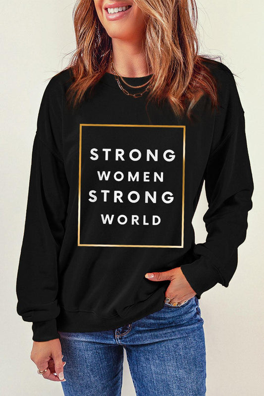 STRONG WOMEN STRONG WORLD Graphic Drop Shoulder Sweatshirt-TOPS / DRESSES-[Adult]-[Female]-2022 Online Blue Zone Planet