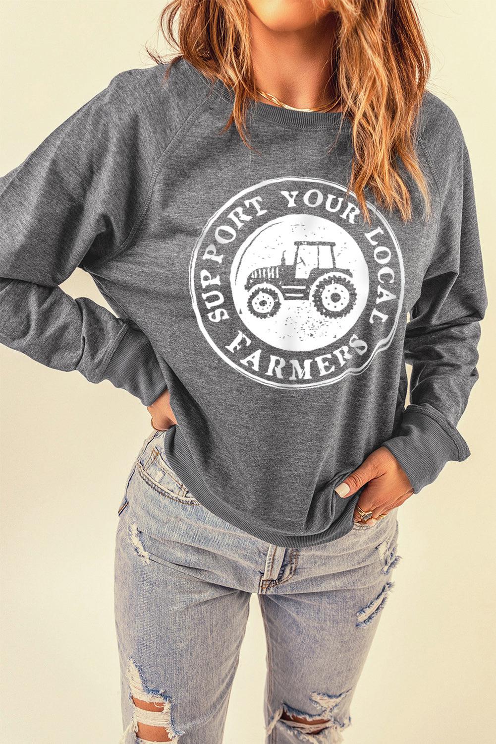 SUPPORT YOUR LOCAL FARMERS Graphic Sweatshirt-TOPS / DRESSES-[Adult]-[Female]-2022 Online Blue Zone Planet