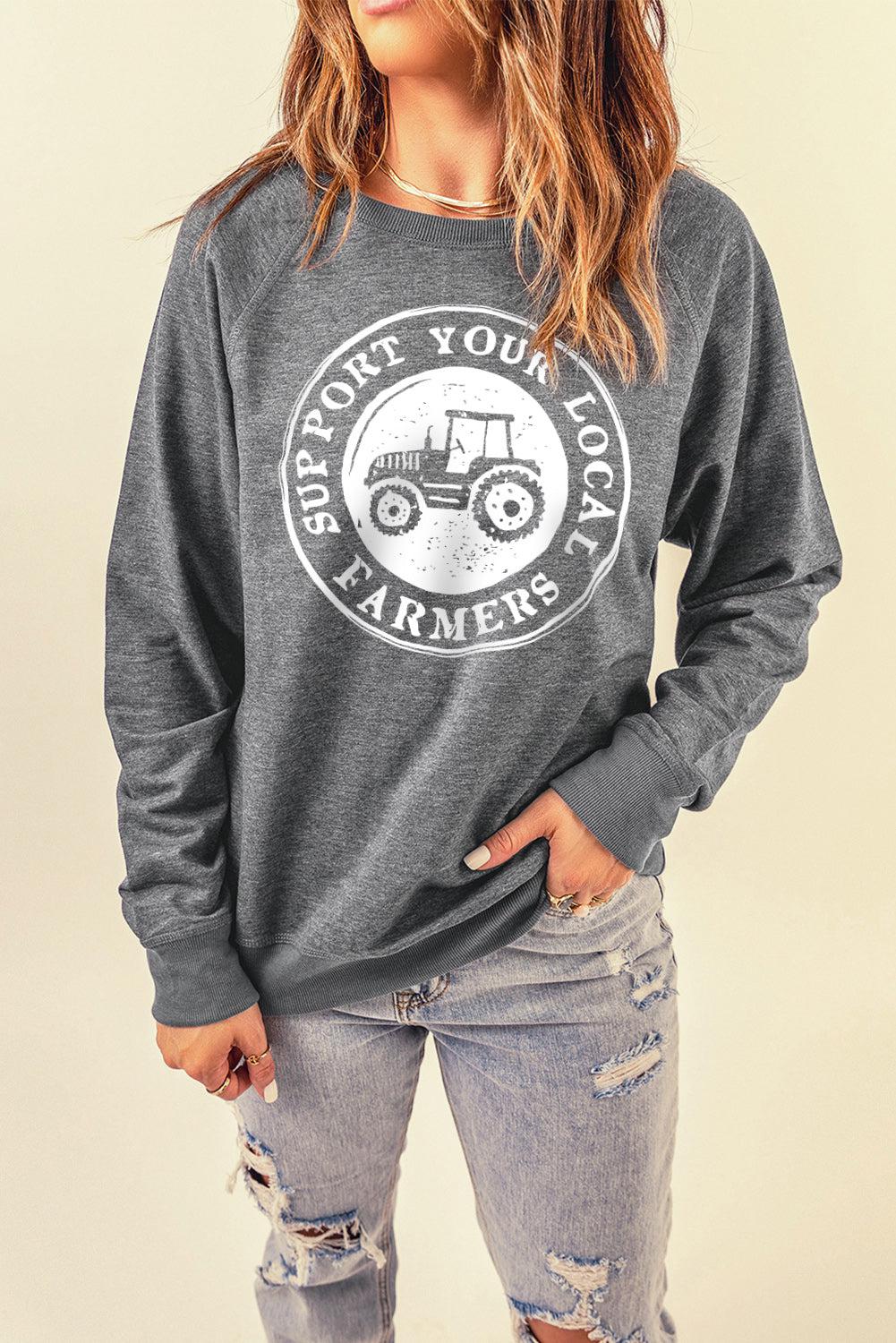 SUPPORT YOUR LOCAL FARMERS Graphic Sweatshirt-TOPS / DRESSES-[Adult]-[Female]-Gray-S-2022 Online Blue Zone Planet