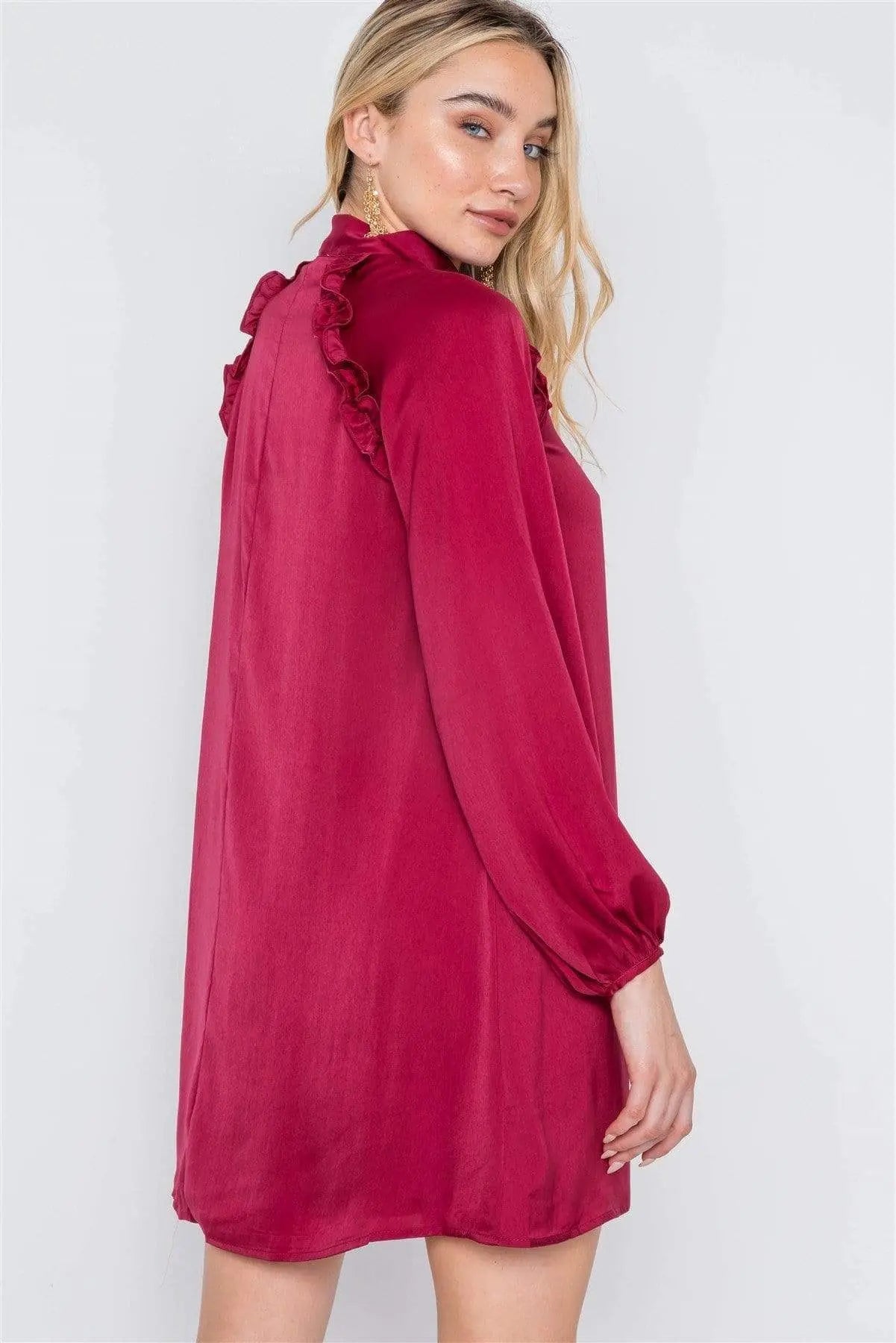 Satin Long Sleeve Side-tie Mini Dress Blue Zone Planet