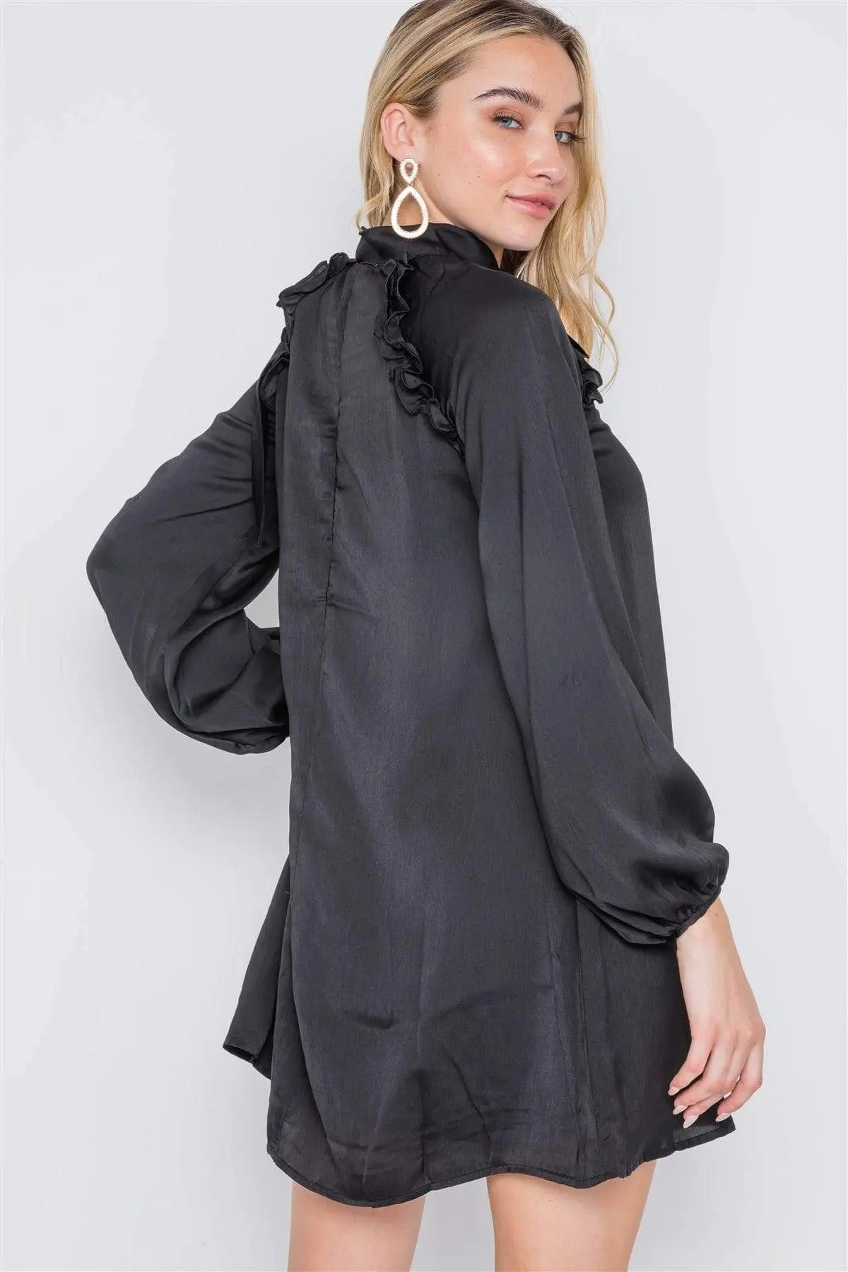 Satin Long Sleeve Side-tie Mini Dress Blue Zone Planet