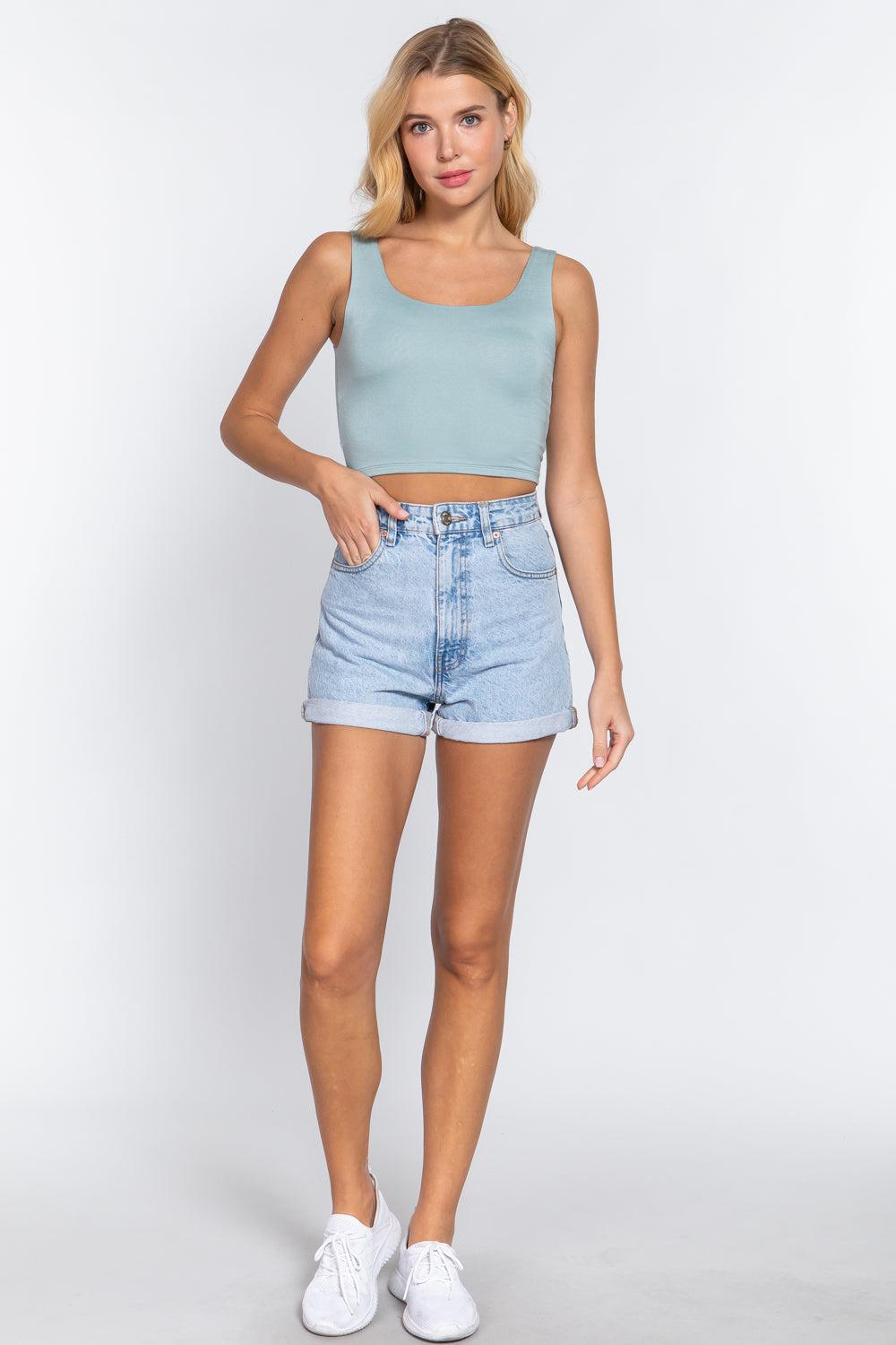 Scoop Neck 2 Ply Crop Tank Top Blue Zone Planet