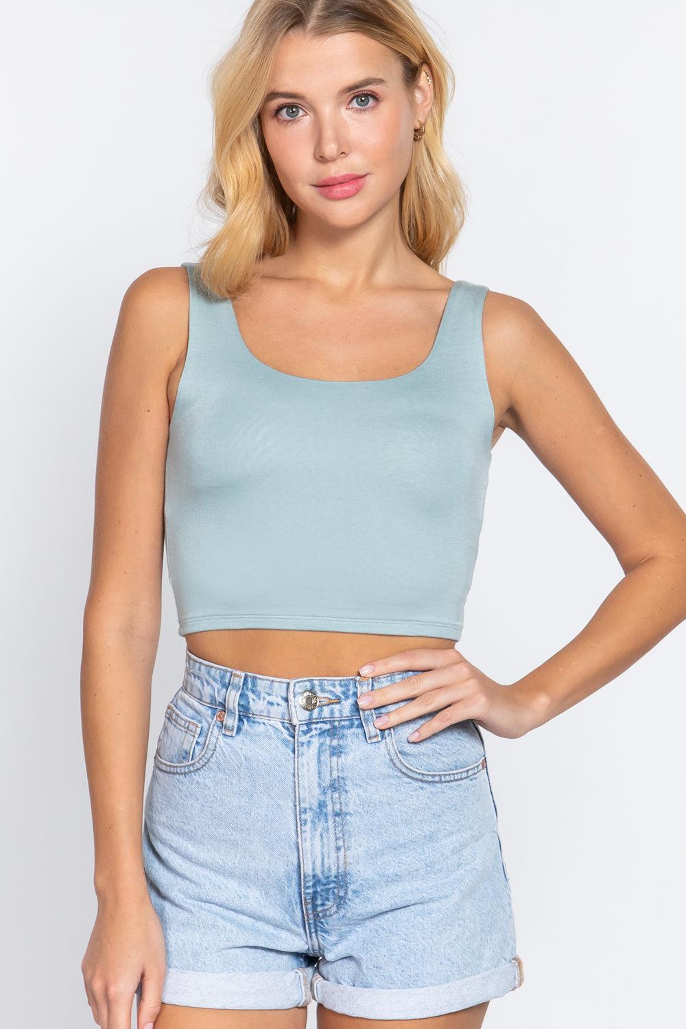 Scoop Neck 2 Ply Crop Tank Top Blue Zone Planet