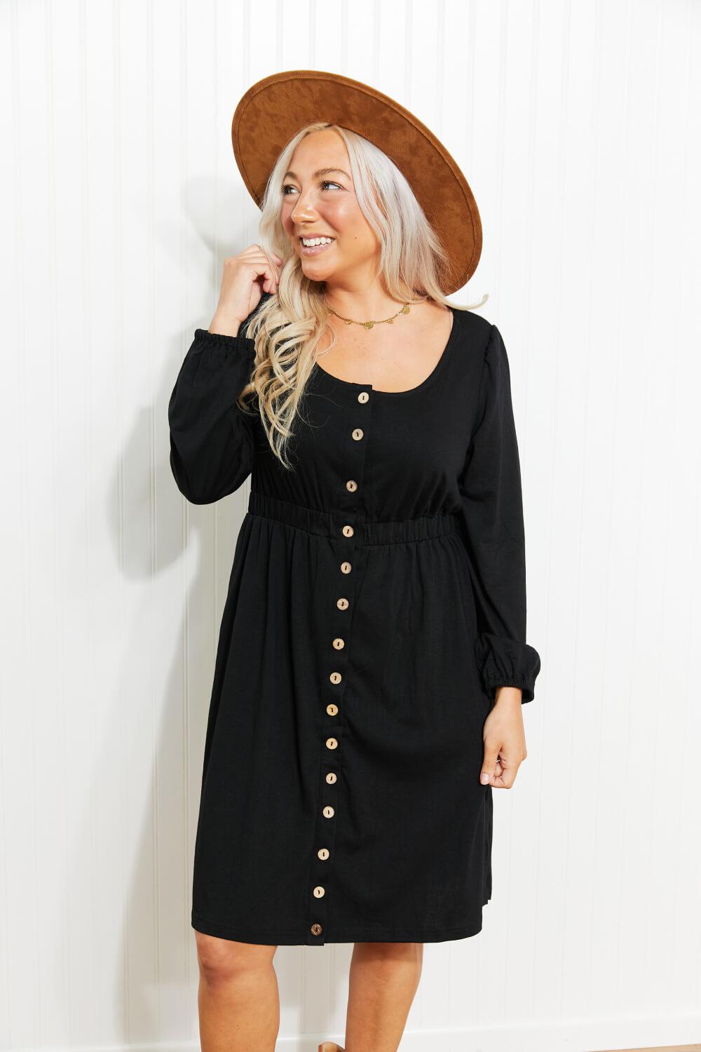 empire waist little black dress Long Sleeve Mini Dress BOHIQ